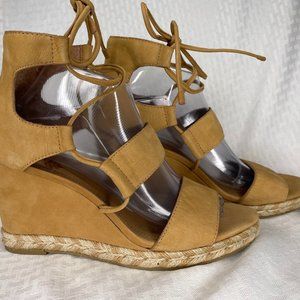 Frye Roberta Ghillie Wedge Heel Sandals in Nude